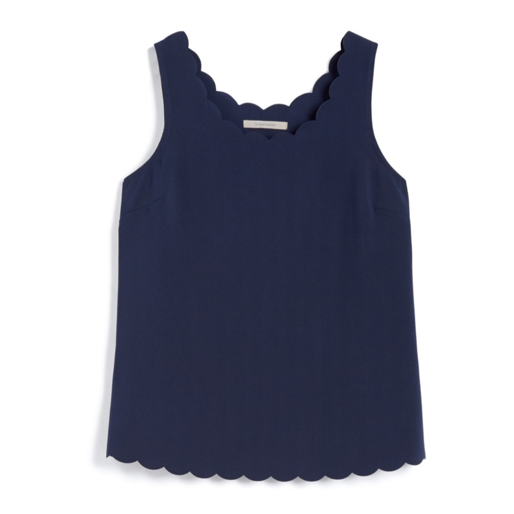 Navy colored  Scallop Trim Shell Blouse